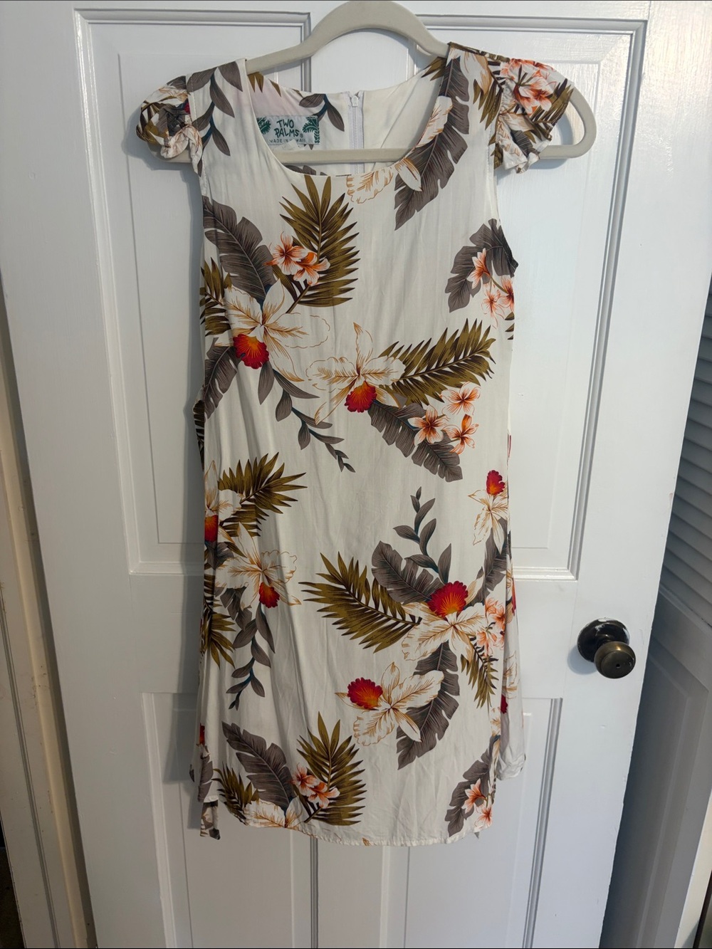 White Tropical Floral Mini Dress with Scoop Neck